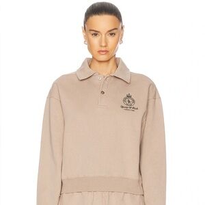 Sporty & Rich Crown Embroidered Polo Sweater in Sesame Beige Size Large